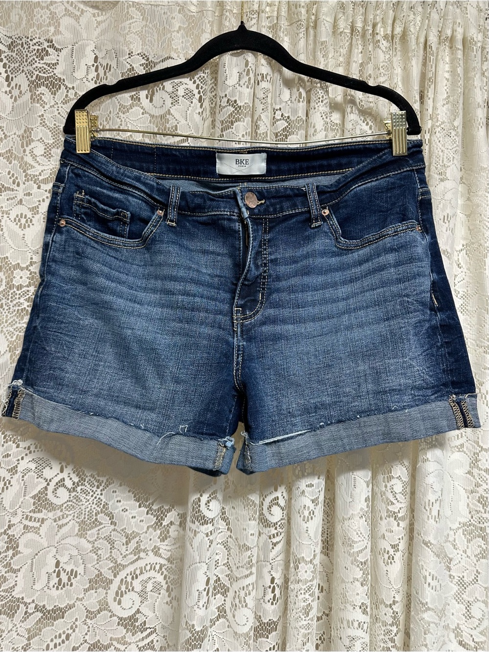 BKE Denim Dark Wash Cuffed Shorts